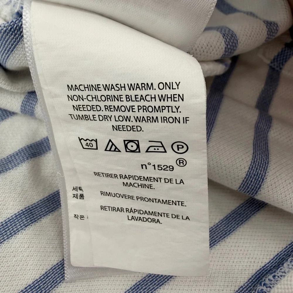 Ralph Lauren Knit Oxford Polo Shirt Mens Medium Blue White Striped Short Sleeve